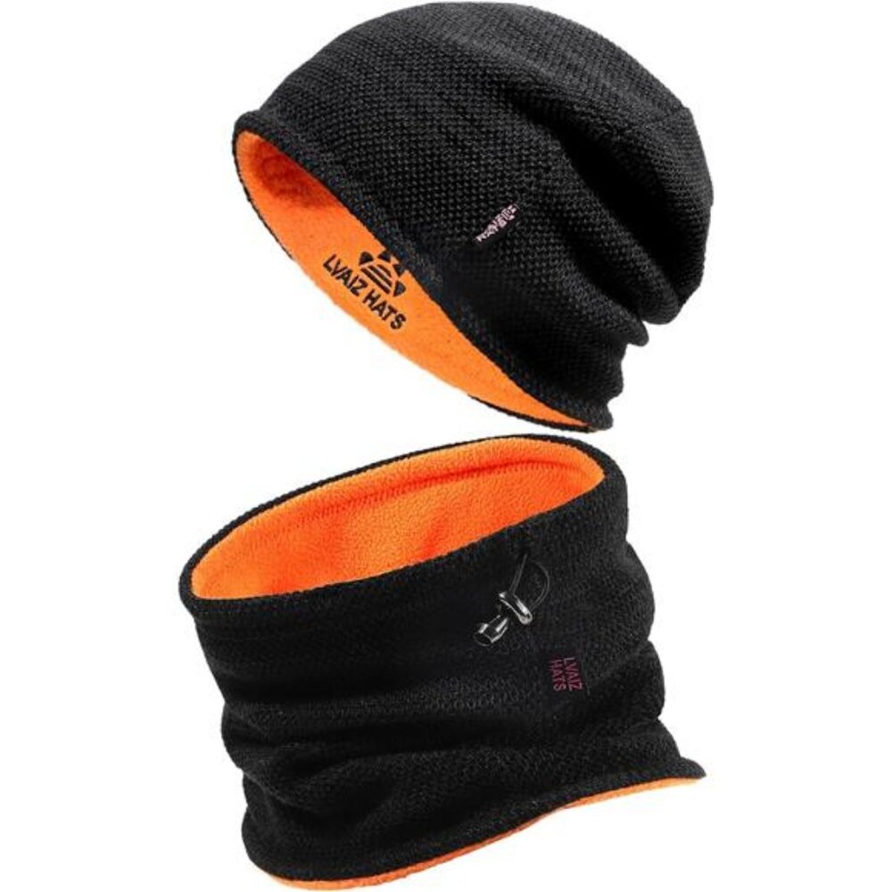 Winter Mens‎ Beanie Hat Scarf Warm Fleece Lined Windproof Knit Ski Women Beanie